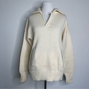 Vintage Santana Jeans Popcorn Knit Wool Blend Sailor Collar Fisherman Sweater
